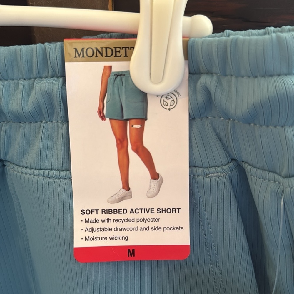 NWT!  Women's Mondetta Blue Ribbed Active Shorts - Picture 2 of 4